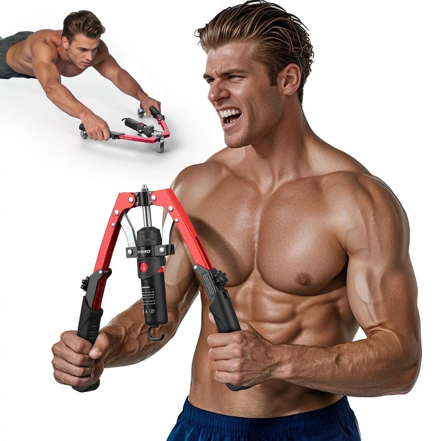 Adjustable 22-440lbs Chest Trainer Arm Exerciser — Core & Tricep Workout Equipment with Ab Roller Wheel, Home Gym Exercise Set with Pad & Carry Bag for Men Women