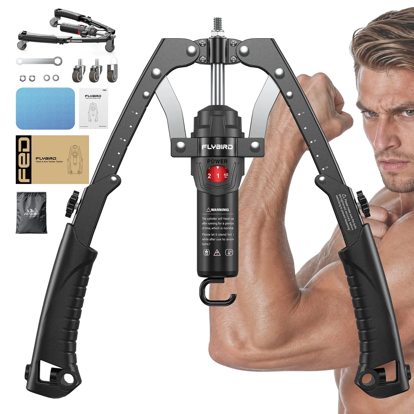 Adjustable 22-440lbs Chest Trainer Arm Exerciser — Core & Tricep Workout Equipment with Ab Roller Wheel, Home Gym Exercise Set with Pad & Carry Bag for Men Women