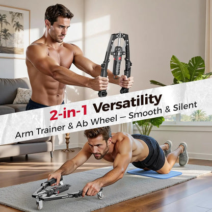 Adjustable 22-440lbs Chest Trainer Arm Exerciser — Core & Tricep Workout Equipment with Ab Roller Wheel, Home Gym Exercise Set with Pad & Carry Bag for Men Women