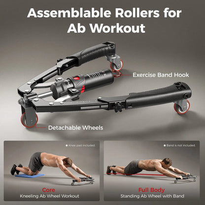 Adjustable 22-440lbs Chest Trainer Arm Exerciser — Core & Tricep Workout Equipment with Ab Roller Wheel, Home Gym Exercise Set with Pad & Carry Bag for Men Women