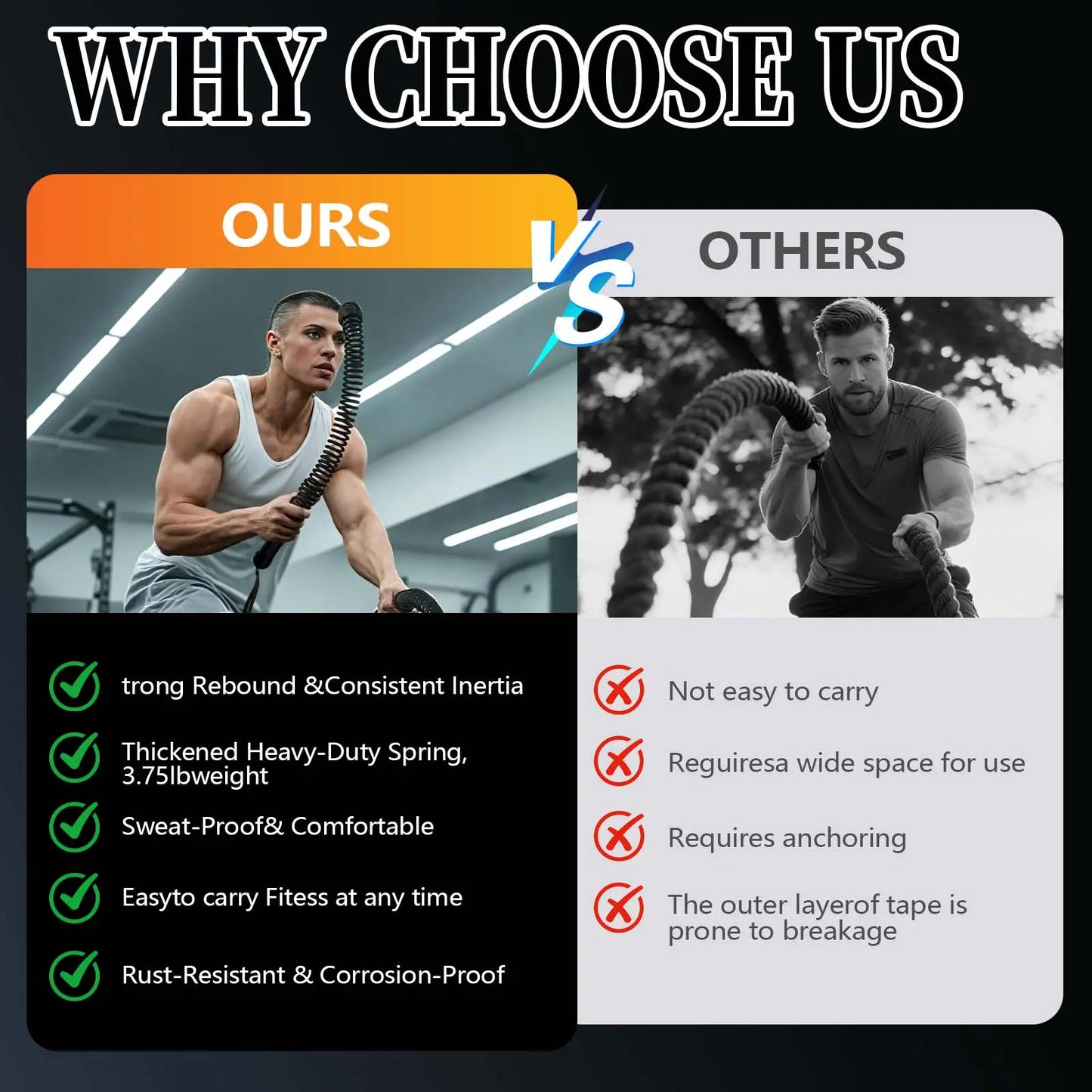 Powerful Cordless Battle Ropes for Home Gym — Unisex Weight Training Fitness Equipment, Portable Workout Ropes, Summer Vibes Gift