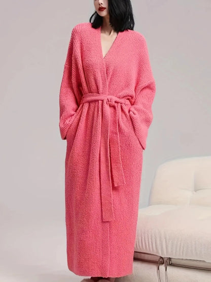 Soft Cozy Fleece Robe for Women — Double-Sided Thickened Long Plush Flannel Loungewear, Warm Fall Winter Pajama Gift