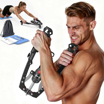 Adjustable 22-440lbs Chest Trainer Arm Exerciser — Core & Tricep Workout Equipment with Ab Roller Wheel, Home Gym Exercise Set with Pad & Carry Bag for Men Women